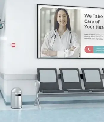 Learn More about <h3>Hospitals and <br> Healthcare</h3> <p>Bridge the Gap Between Providers and Patients with Healthcare Digital Signage</p>